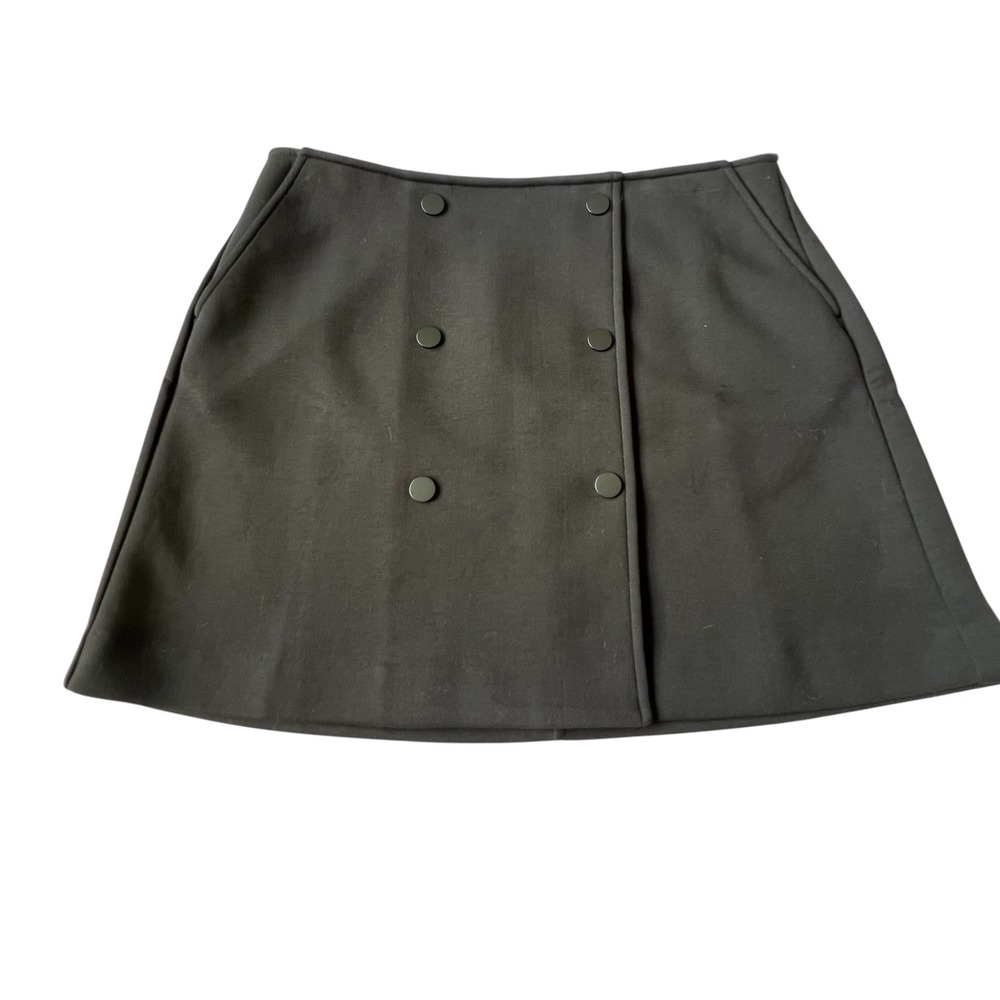Cabi Diplomat Skirt Black Scuba Knit‎ A-Line Double Breasted Mini Size 12 5686